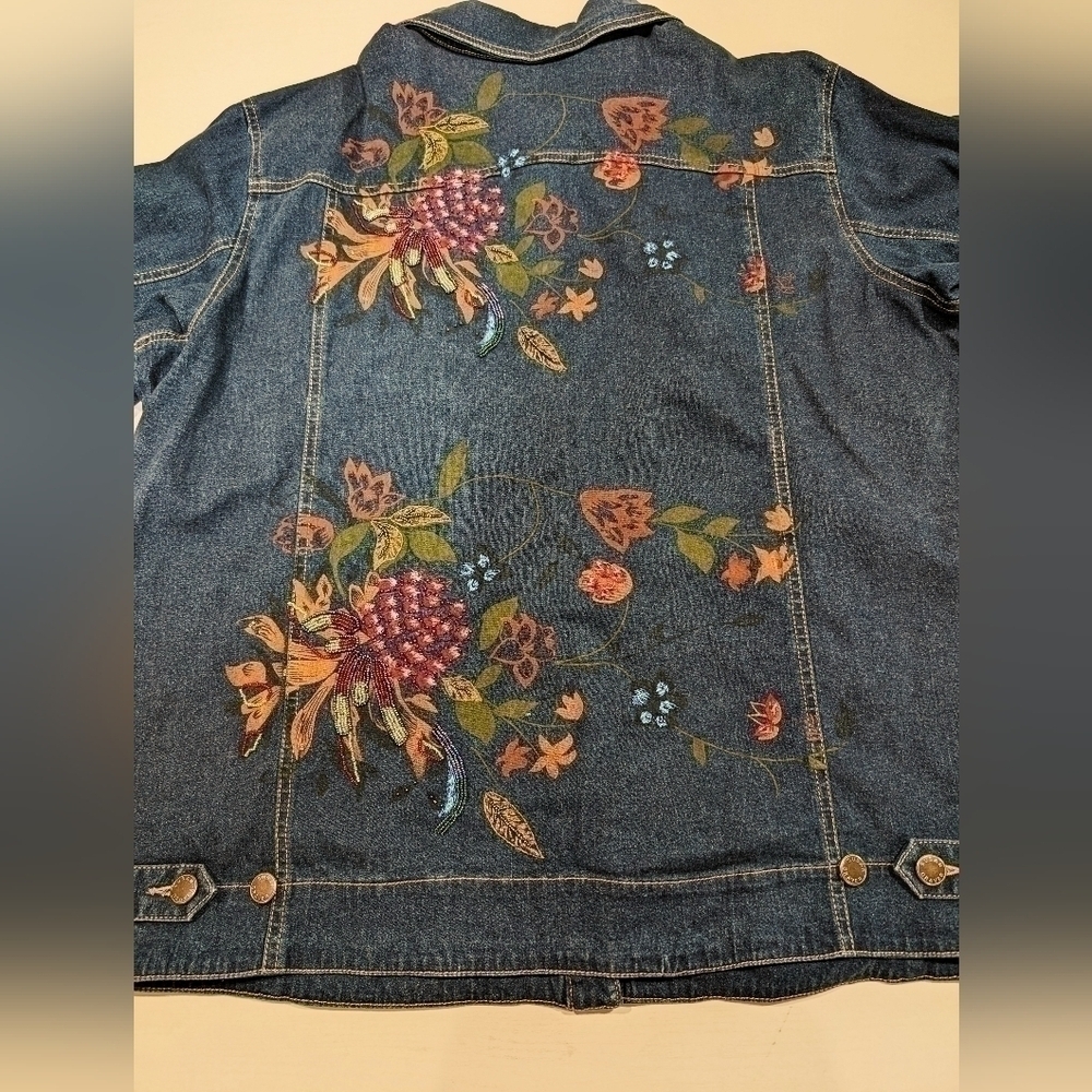 Susan Graver Bohemian Beaded  Embroidered Painted Denim Chore Jacket Floral  1X - Picture 11 of 16